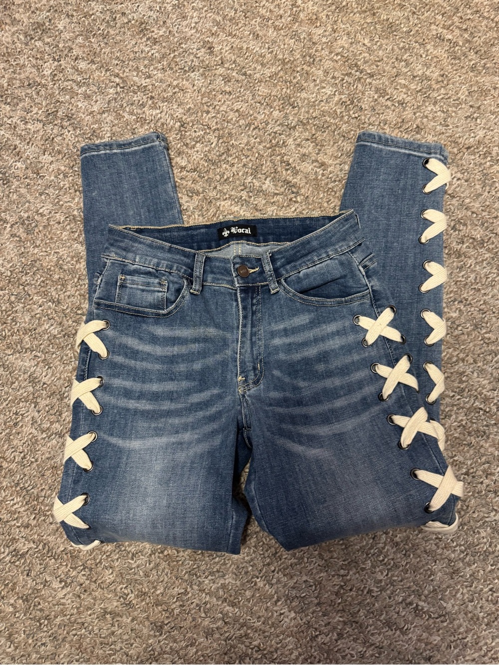 Vocal Denim Skinny Jeans with white Lace-Up Side Details